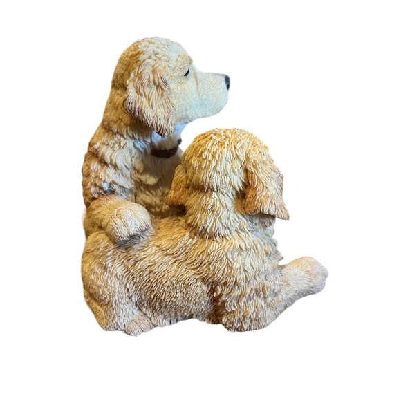 Figurine Paw Prints Golden Retriever Puppy Pair, Hand Painted Ceramic - Picture 2 of 9